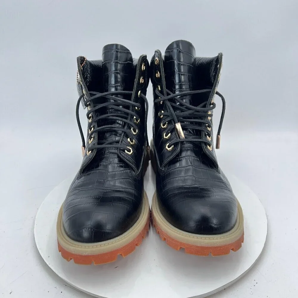 Sycamore Style Construct Obsidian Men Size 12 Black Embossed Leather Lug Boot